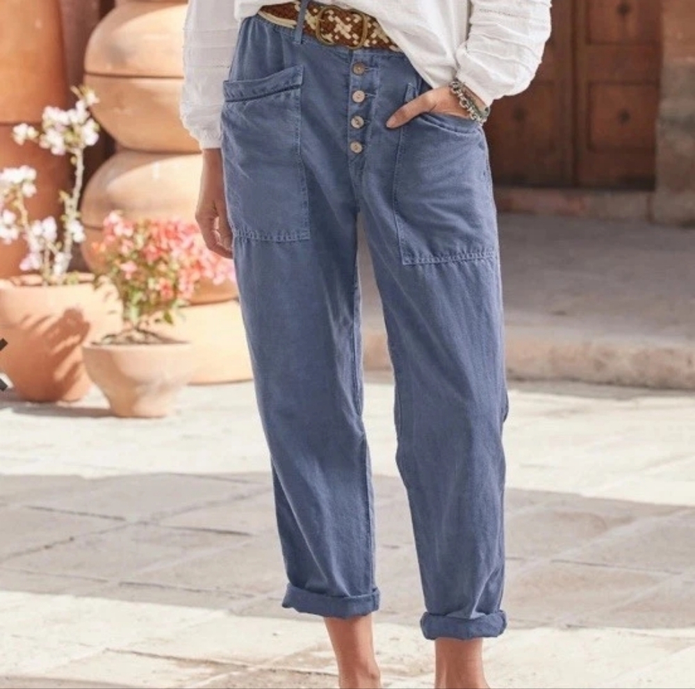 Sundance Coastlines White Cotton Button-Front Ankle /Crop Pants Nwot Size XXL